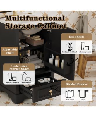 Space-Saving 20 in. Bathroom Vanity with Ceramic Sink, Soft Close Door, Adjustable U-Shaped Shelf, Compartment Drawer and Door Storage Rack