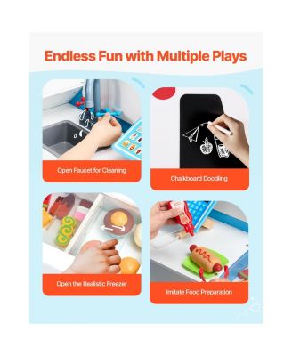 Ice Cream Cart for Kids, 20+ PCS Ice Cream Truck Wooden Playset, Pretend Play Stand with Steering Wheel & Chalkboard