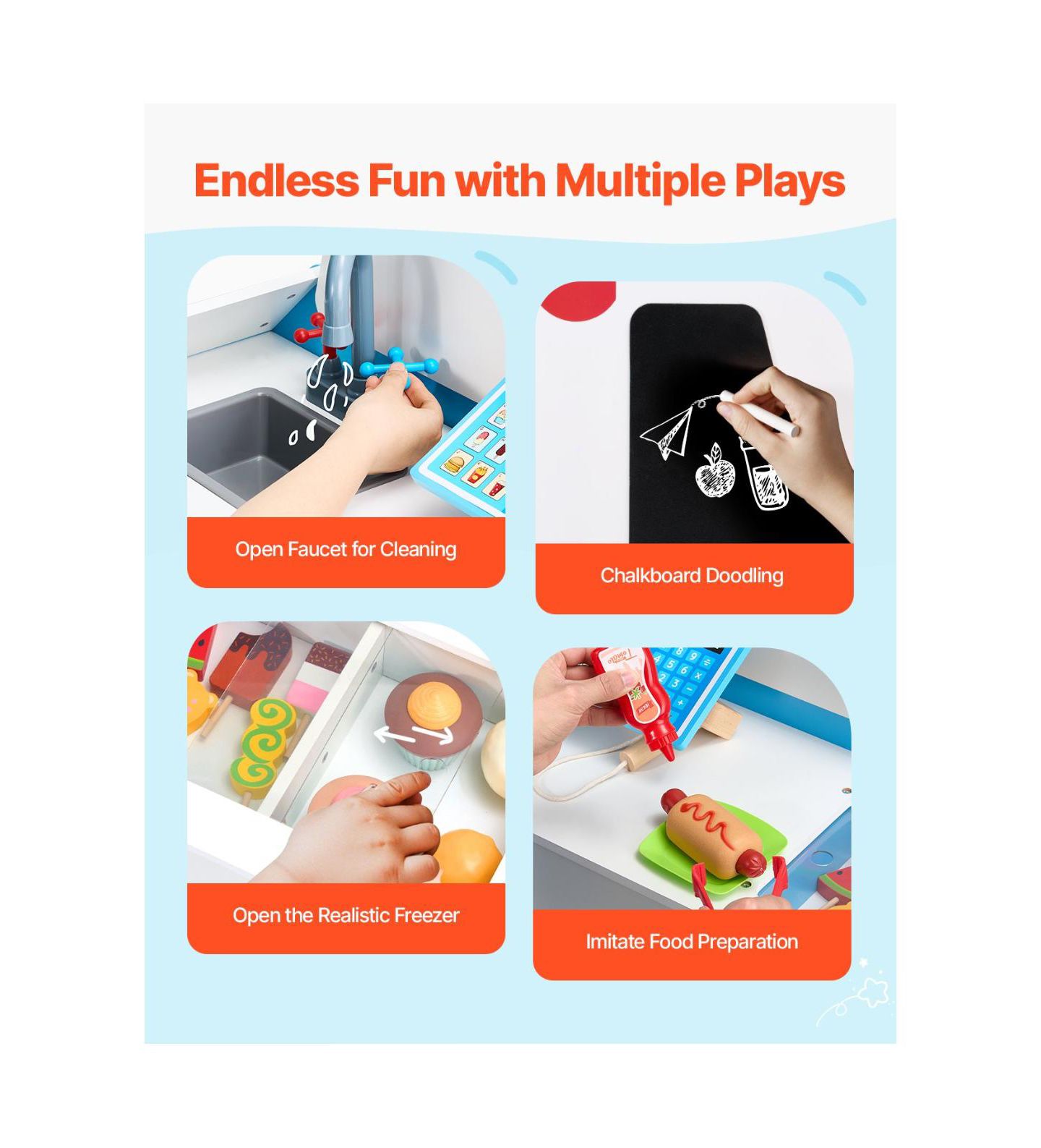 Детский игровой набор Slickblue Ice Cream Cart Steering Wheel & Chalkboard 20+ Piece Playset, от 3 лет, цвет: Синий — фото 5