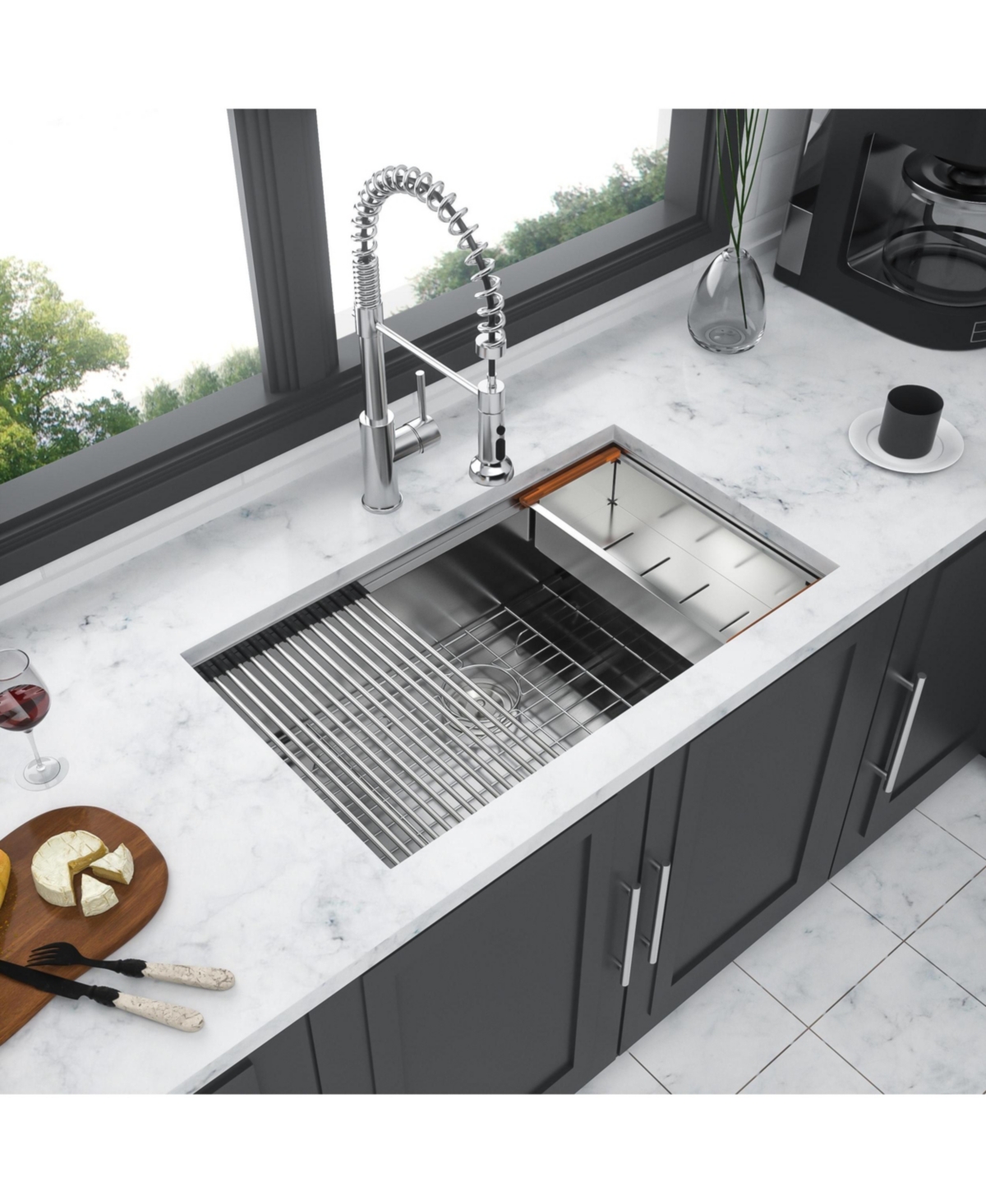 flynama 32x19x10 Inch Single Bowl Undermount Workstation Kitchen Sink 16 Gauge 304 Stainless Steel Deep Sink With Cutting Board Colander