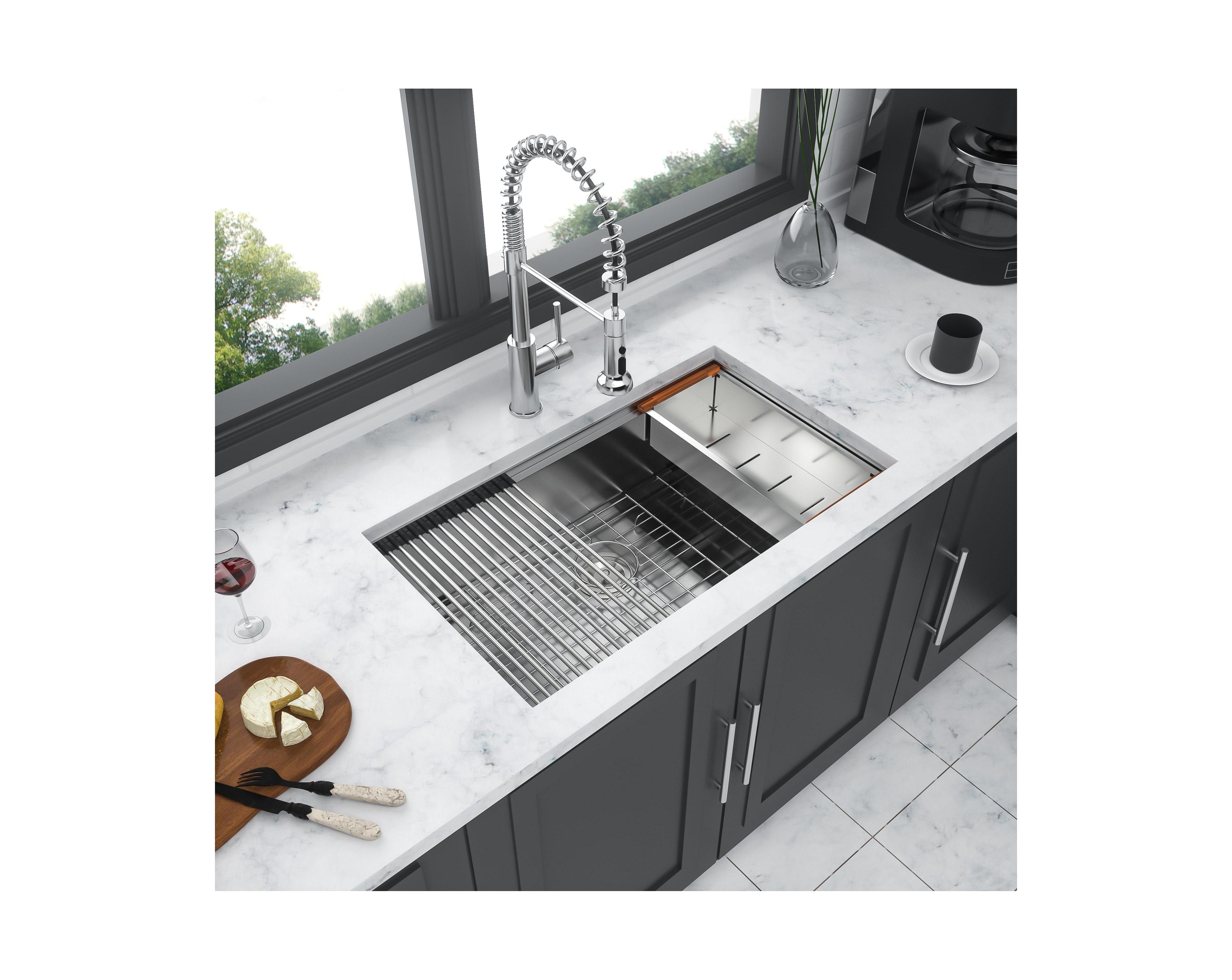 flynama 32x19x10 Inch Single Bowl Undermount Workstation Kitchen Sink 16 Gauge 304 Stainless Steel Deep Sink With Cutting Board Colander
