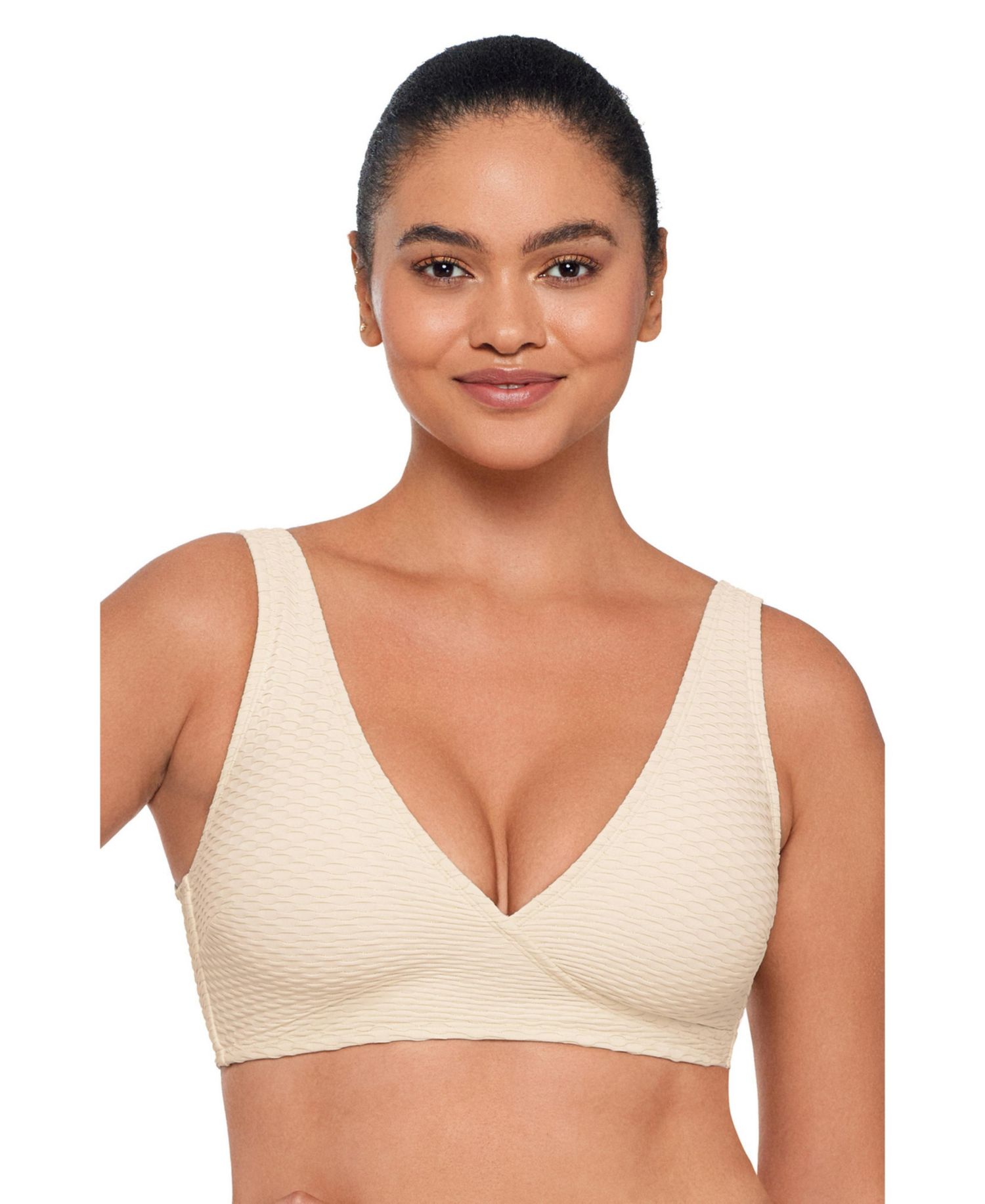 Women's Supportive and Sculpting Grid-Textured Wrap Bralette Swimsuit Top
