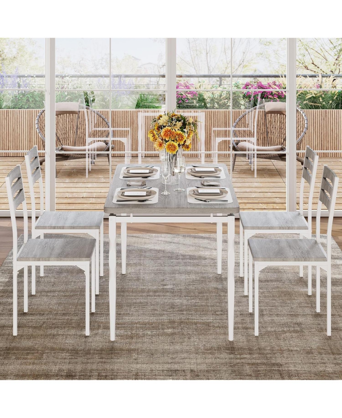 gaomon 5 Piecs Dining Table Set, Farmhouse Style and Chairs Set for 4, Room Kitchen Apartment, Modern Sturdy