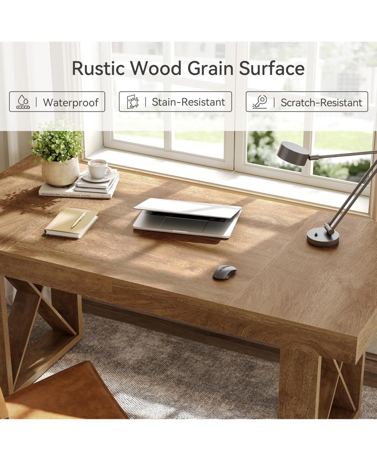 Tribesigns 63-Inch Computer Desk, Simple Thick Appearance, Study Gaming Writing Work Executive Desk for Home, Yellowish Brown