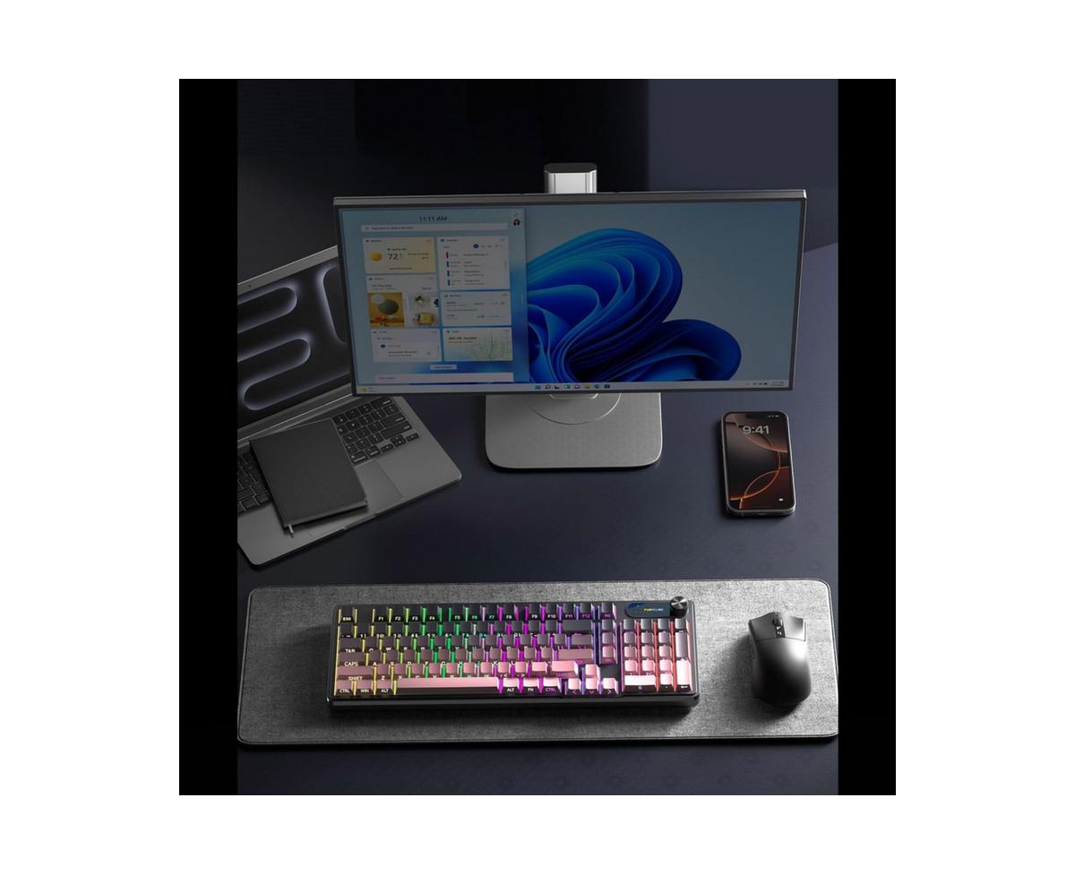 Risokeys Mechanical Feel Waterproof Gaming Keyboard 98-Key, Rgb Backlit, Type-c Wired, Silent Keys, Multi-Knob Control