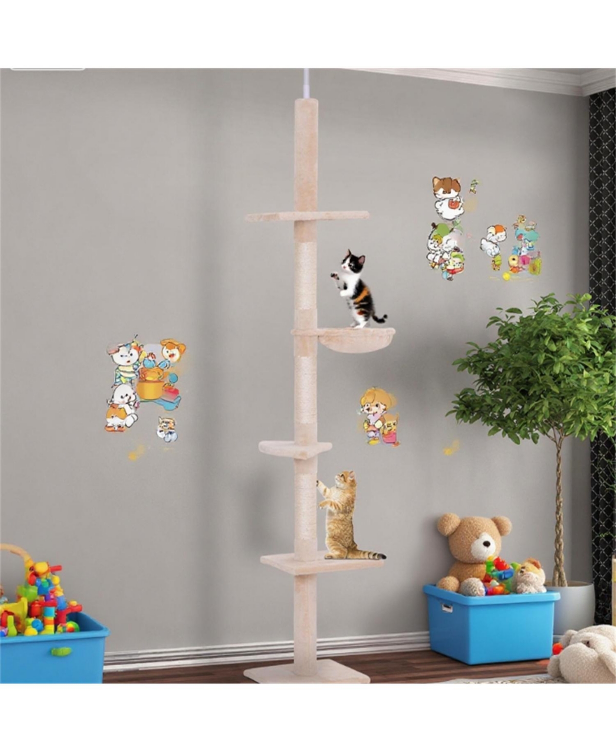 Aostirmotor 90.5''-102.25''Adjustable Height Floor-to-Ceiling Vertical Cat Tree in Beige