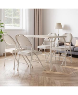 Folding Table 4 Foot with Upholstered PU Leather Tabletop, Heavy Duty Metal Legs, Collapsible Design & Shelf Bracket, No Assembly Required