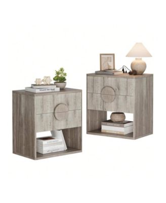 Home Fluted Nightstand Set Of 2 With Charging Station Side Table With 2 Drawer Modern Farmhouse Nightstand