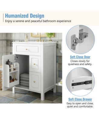 24 in. Bathroom Vanity with Ceramic Sink, Soft Close Door, Soft Close Drawers and Double Storage Racks on the Door