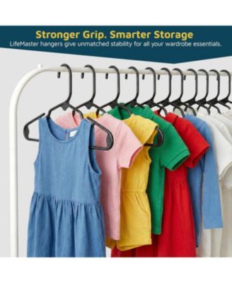 Kids Plastic Hangers, Black, 11.6", with shoulder notches, space-saving, hold 5 lbs, ideal for baby, toddler & kids  clothes, 30-pack.