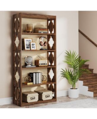 6-Tier Bookcase Set of 2, 70-Inch Tall Freestanding Bookshelf with Rhombus Pattern for Living Room, Bedroom