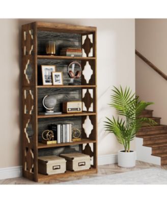 6-Tier Bookcase Set of 2, 70-Inch Tall Freestanding Bookshelf with Rhombus Pattern for Living Room, Bedroom