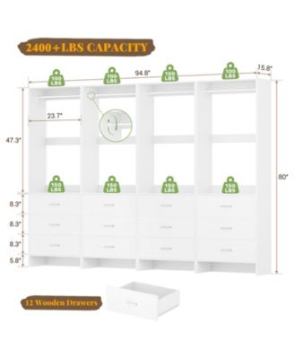 24" Freestanding Closet Organizer System with Hanging Rods and Drawers