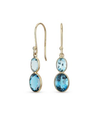 Classic 10K Gold Faceted Natural Stones Bezel Set Oval Drop Earrings