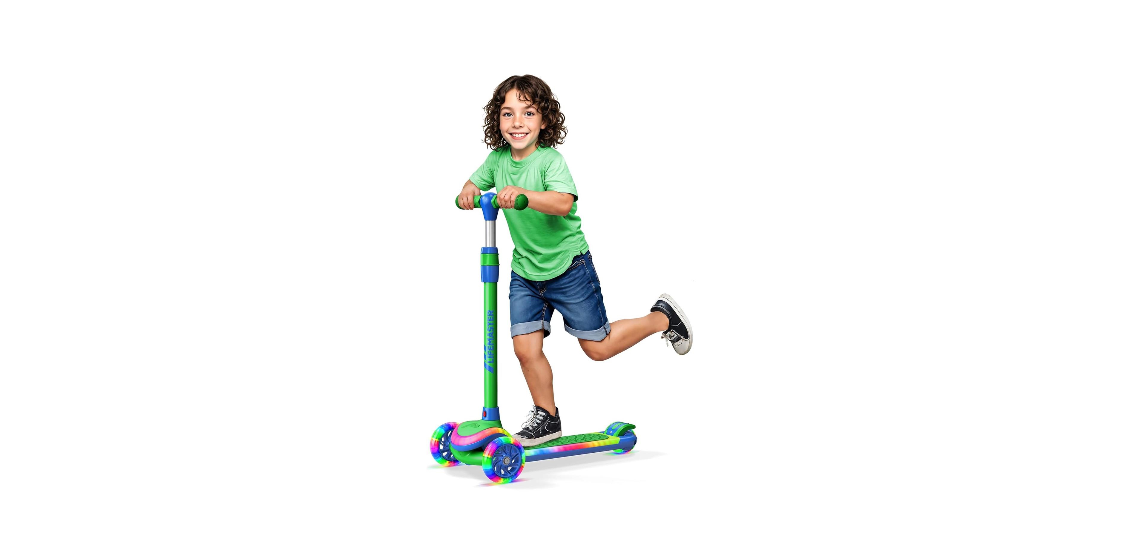 LifeMaster 3-Wheel Kids Scooter with Multi-Color Lights, 5-Height Adjustable Handlebar, Wide Anti-Slip Deck, Ages 3+, Supports 150 lbs