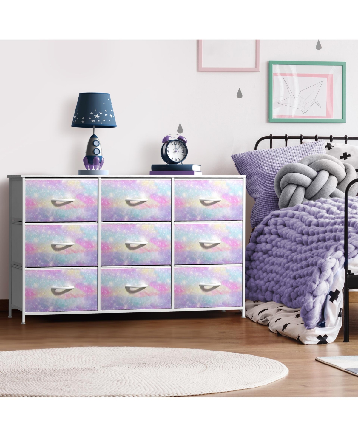 Sorbus 9 Drawers Dresser- Storage Unit with Steel Frame, Wood Top, Fabric Bins