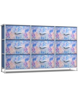 9 Drawers Dresser- Storage Unit with Steel Frame, Wood Top, Fabric Bins