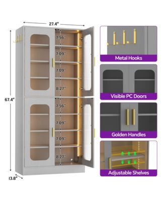 Shoe Cabinet With LED Light, Closet Shoe Organizer with Adjustable Shelves