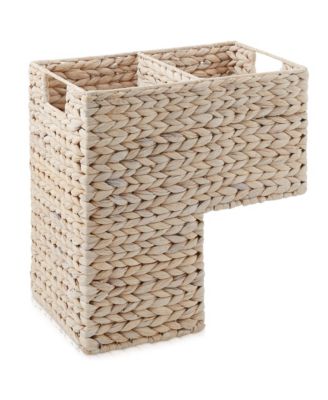 Stair Basket with Handles, Espresso Dark Brown - Woven Water Hyacinth Staircase Step Organizer Bin