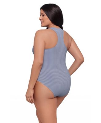 Women's S3 Smoothing Ribbed High-Neck Snap-Front One Piece Swimsuit