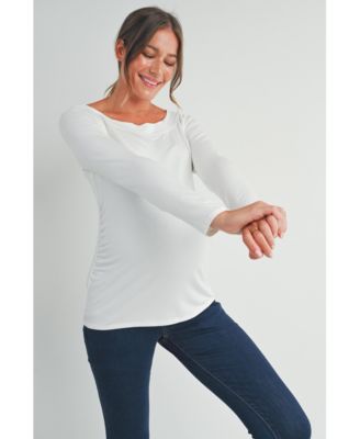 Maternity Ruched Long Sleeve Boat Neck Top