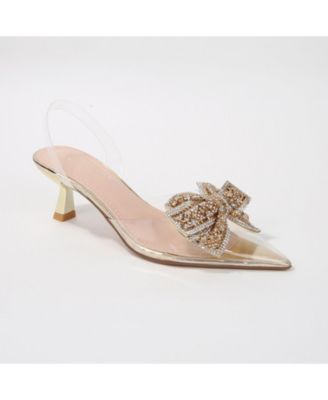 Ninetta Clear Slingback Heels with Crystal Bow