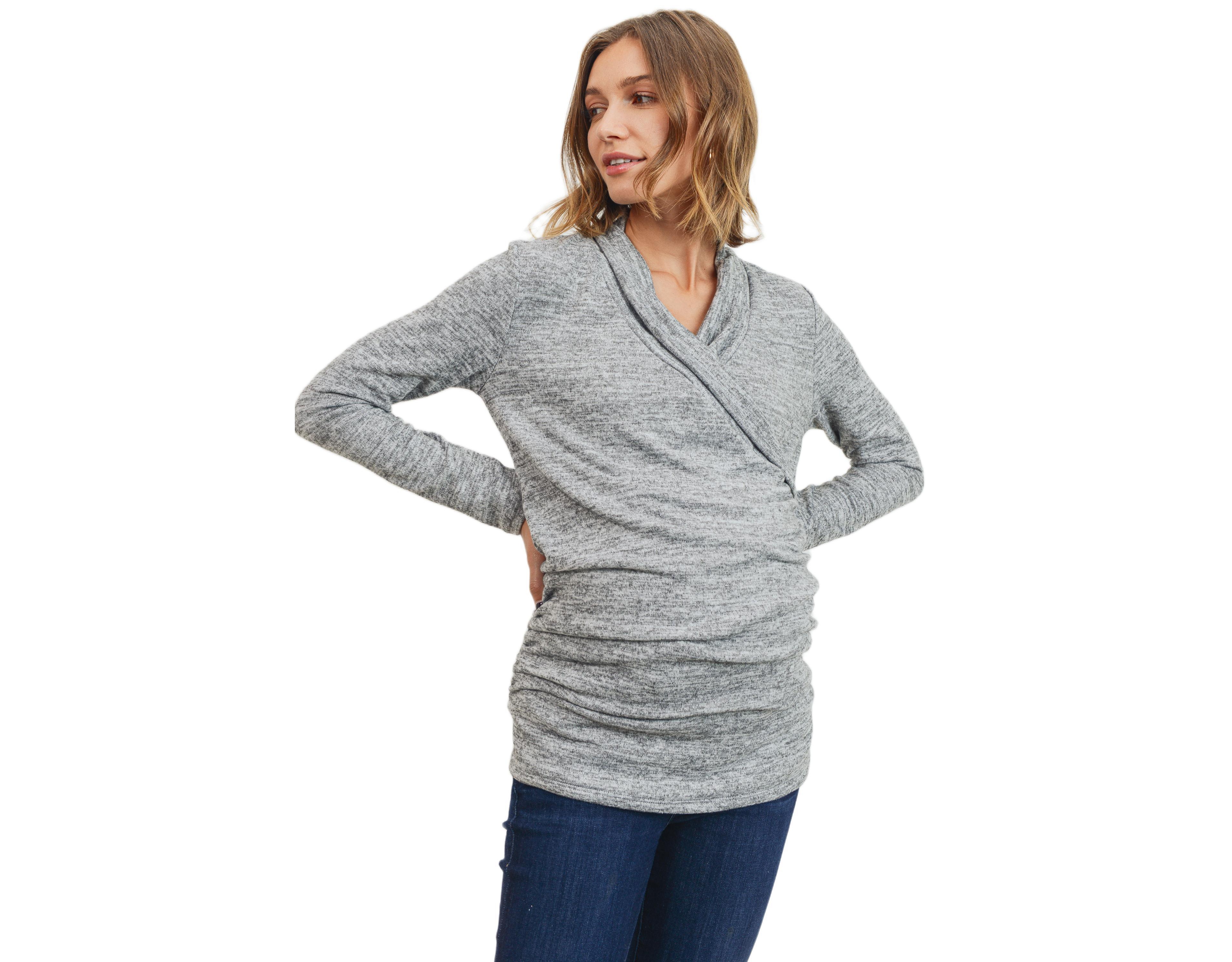 Hello Miz Maternity V Neck Wrap Long Sleeve Nursing Top