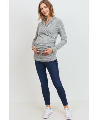 Maternity V Neck Wrap Long Sleeve Nursing Top