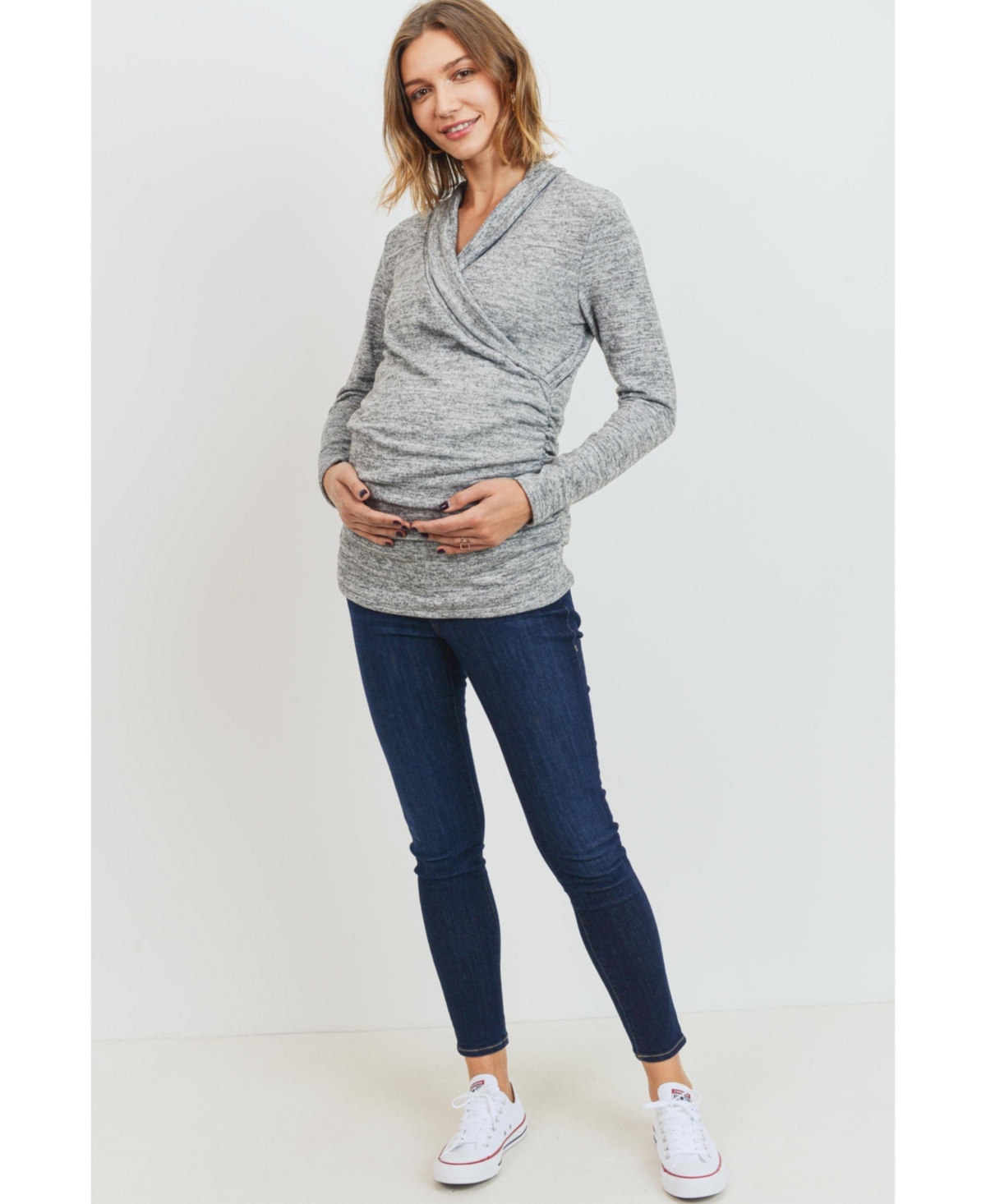 Hello Miz Maternity V Neck Wrap Long Sleeve Nursing Top