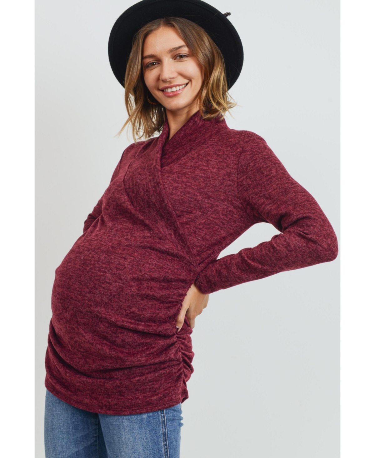 Hello Miz Maternity V Neck Wrap Long Sleeve Nursing Top