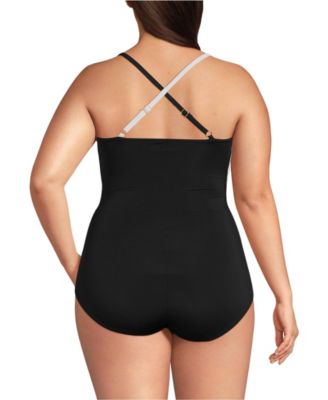 Plus Size SlenderSuit Pleated Low Leg One Piece Swimsuit