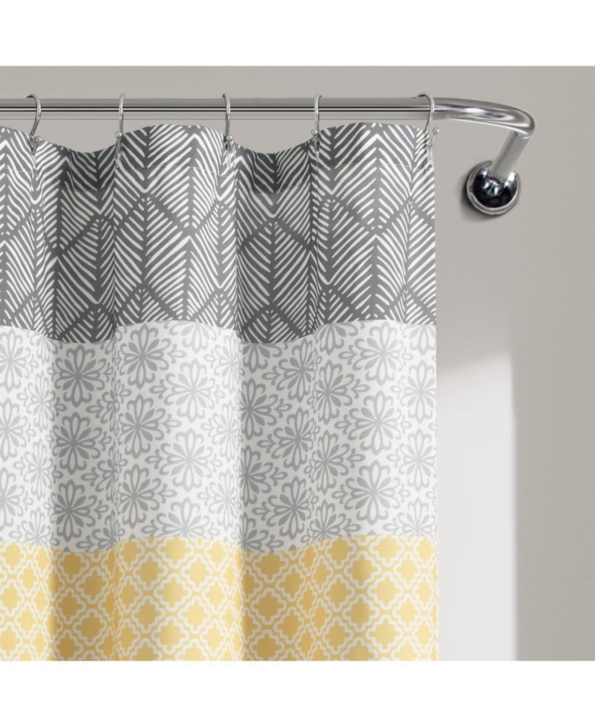 Slickblue 72-Yellow Black White Grey Floral Damask Boho Polyester Shower Curtain