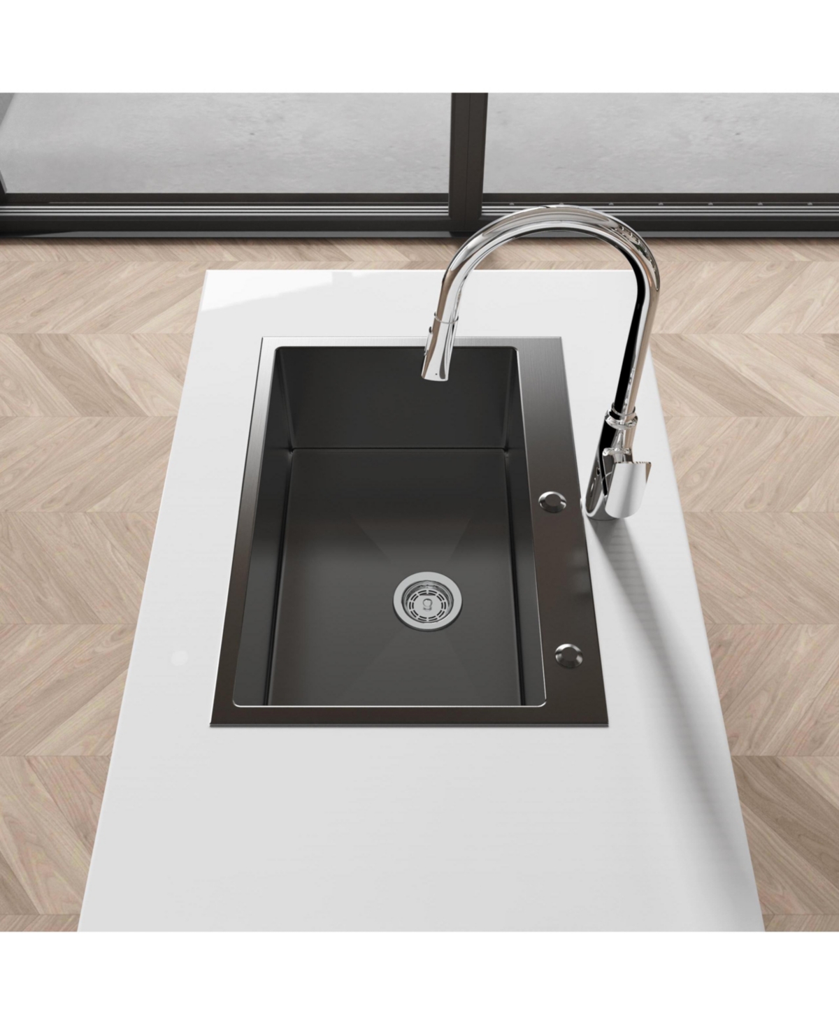 flynama 23x19inch Black Stainless Steel Kitchen Sink Undermount Single Bowl Handmade