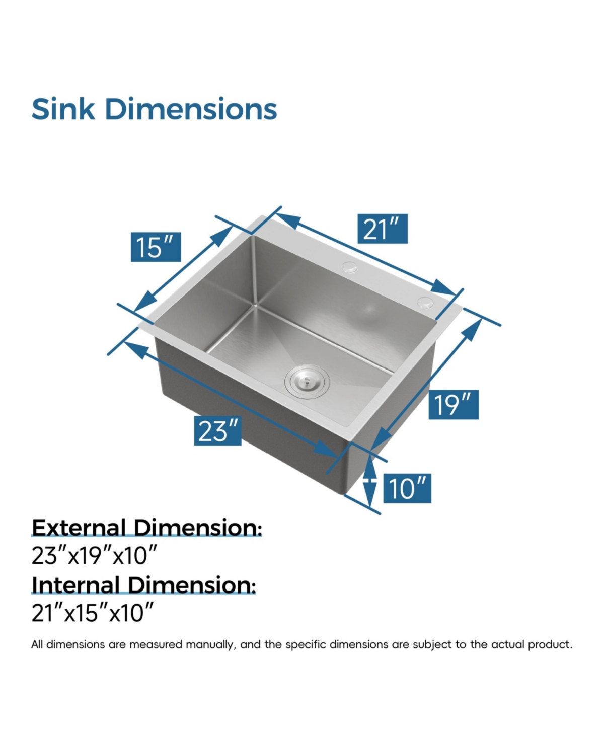 flynama 23inch Overmount Single Bowl Dark Gray 304 Stainless Steel Handmade Kitchen Sink with Us Standard Drain and Hook