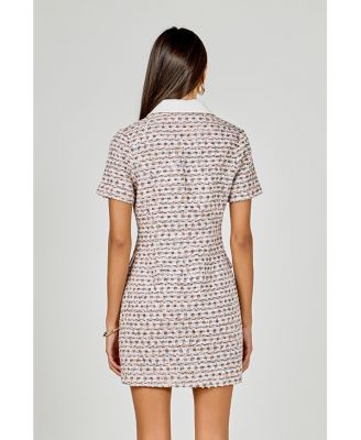 Women's Multi Tweed Collared Short Sleeve Dress