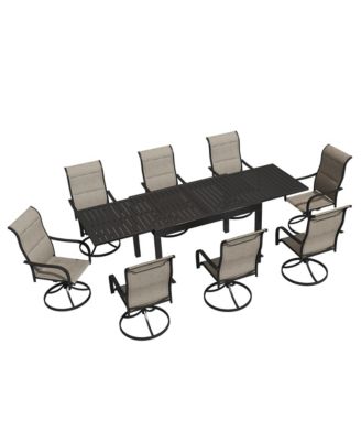 9-Piece Outdoor Dining Set with Aluminum Extendable Table 53"- 106" and Swivel Dining Chair