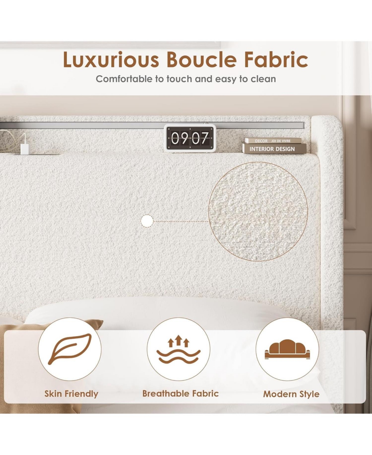 gaomon Easy Assembly Queen Size Platform Bed Frame Lighted Upholstered Bed Frame Space Saving, for Living Room