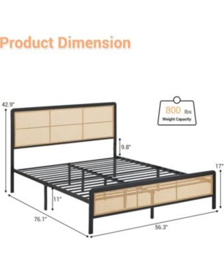 Easy Assembly Rattan Full Size Bed Frame Space Saving, for Living Room, Guest Room