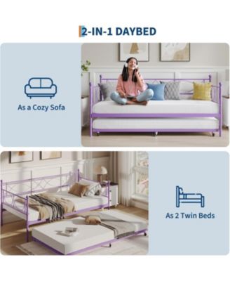 Easy Assembly Twin Size Metal Daybed Frame Space Saving, for Living Room, Guest Room