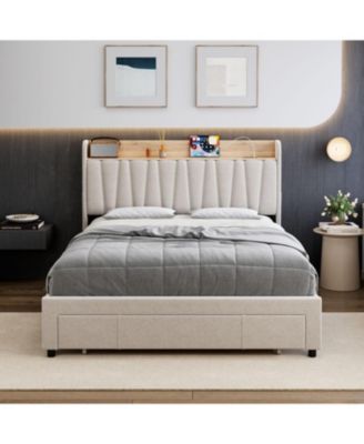 Easy Assembly Queen Size Bed Frame Space Saving, for Living Room, Guest Room