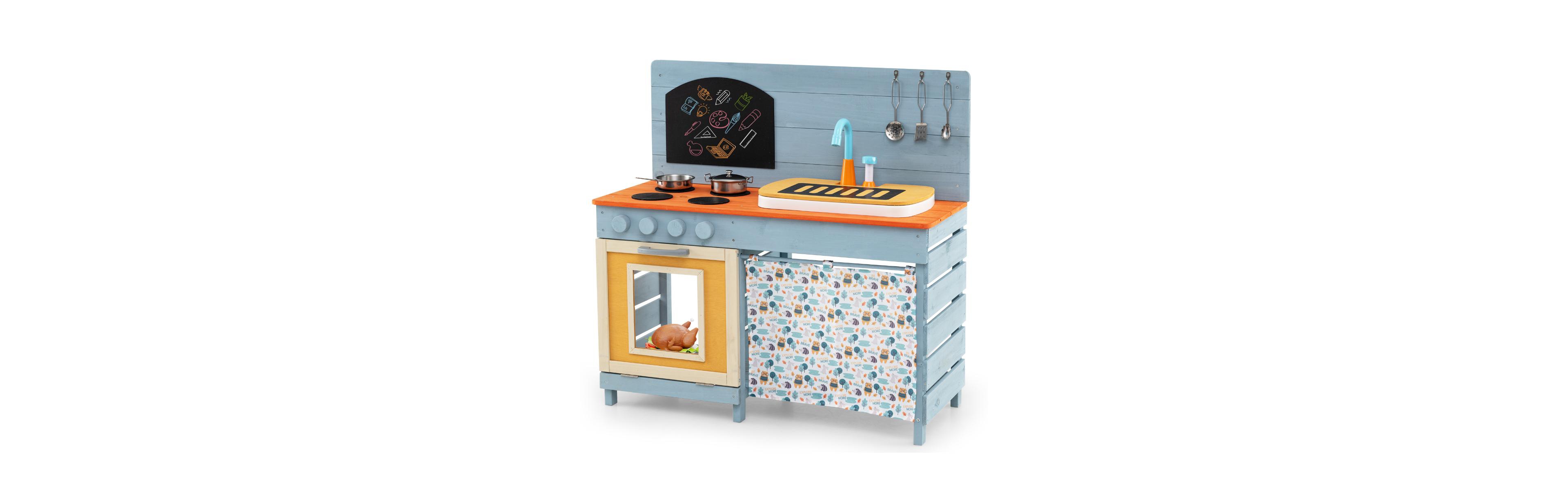 Slickblue Wooden Toy Kitchen Playset with Removable Faucet and Accessories