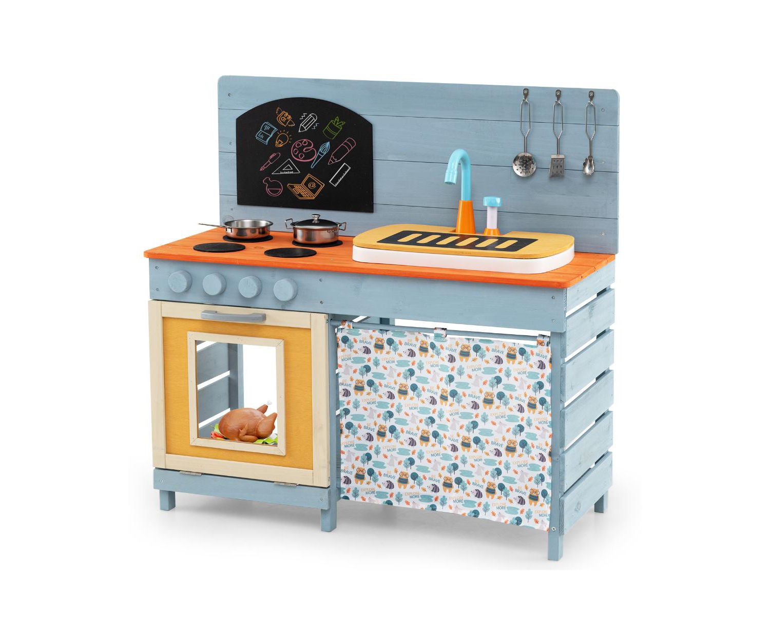 Wooden Toy Kitchen Playset with Removable Faucet, 33" x 14" x 33.5"
