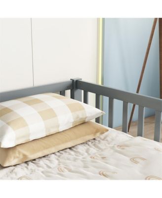 Double Twin Floor Bed with Safety Fence Low Profile Shared Sleeping Bed for Kids No Door Design