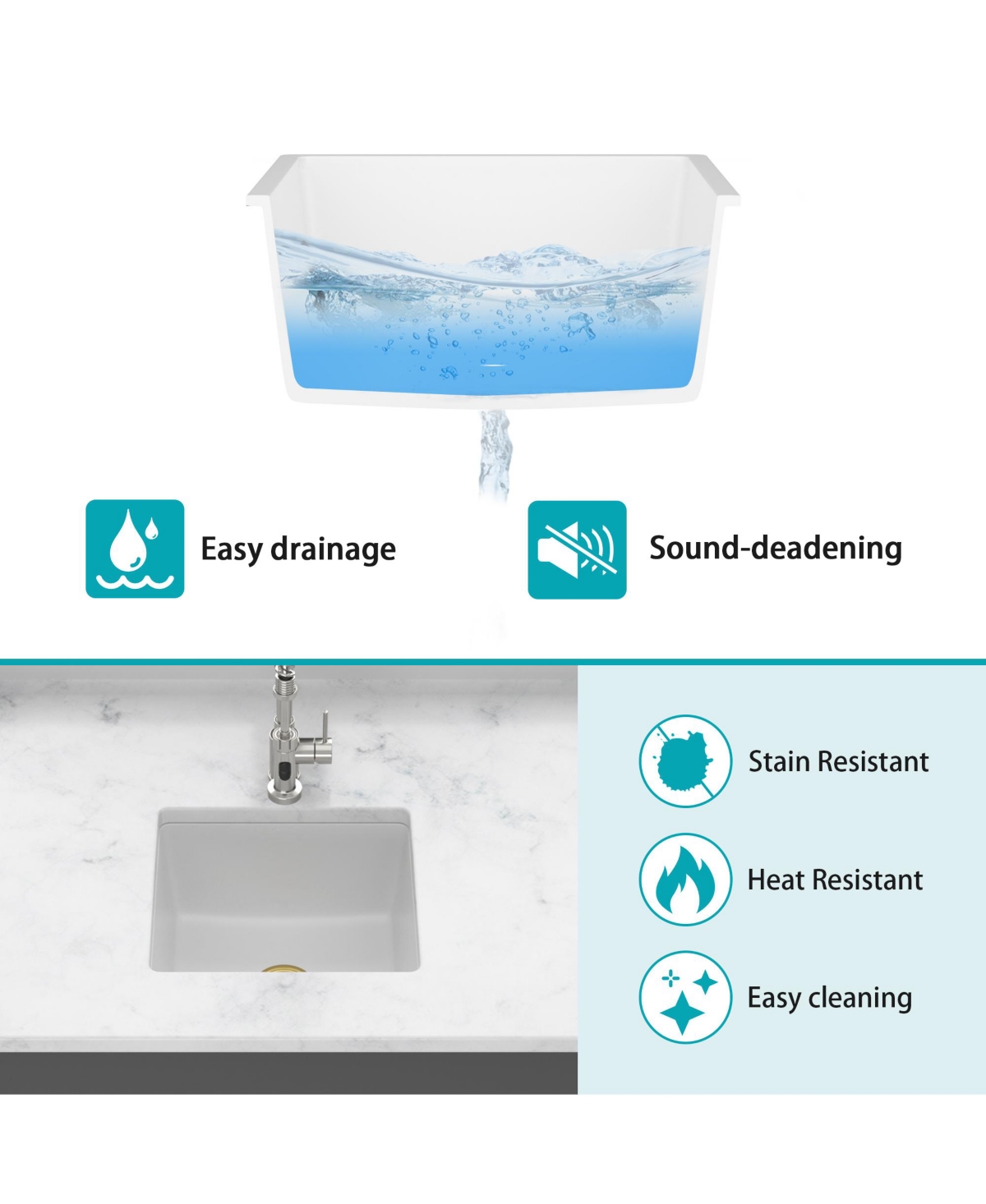 flynama 18x16x9inch White Quartz Composite Undermount Kitchen Sink Granite Workstation Deep