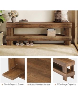 Entryway Bench, 59-Inch Farmhouse Shoe Bench Seat, 2-Tier Narrow Long End of Bed Storage Benches, Rustic Brown