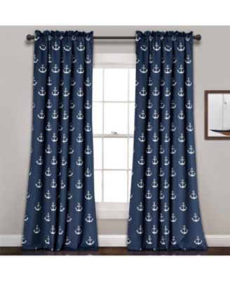 84x52 Inch Navy Nautical Anchor Curtain Set, 2 Panels