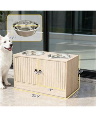 23.6 in. Wide Dog Bowls with Storage Cabinet in Oak