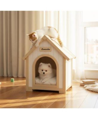 Cat House Indoor Shelter  for Small Cats & Dogs in Light Yellow