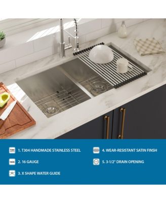 28x19x10 Inch Double Bowl 5050 Undermount Kitchen Sink 16 Gauge T304 Stainless Steel With Two 10 Inch Deep Basin