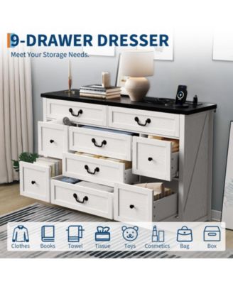 Dresser with Power Outlet, Farmhouse Dresser with Metal Handle